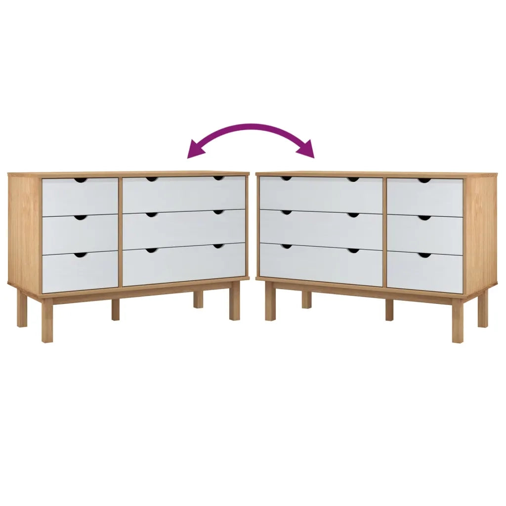Cassettiera OTTA Marrone e Bianco 111x43x73,5 cm Legno di Pino