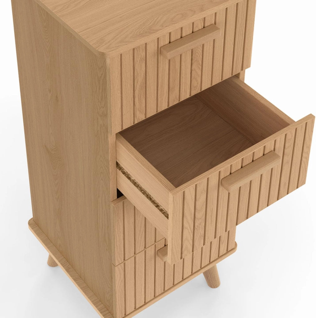 JULIETTE mobile a 4 cassetti, 30 cm, armadio a doghe color rovere con doghe in legno