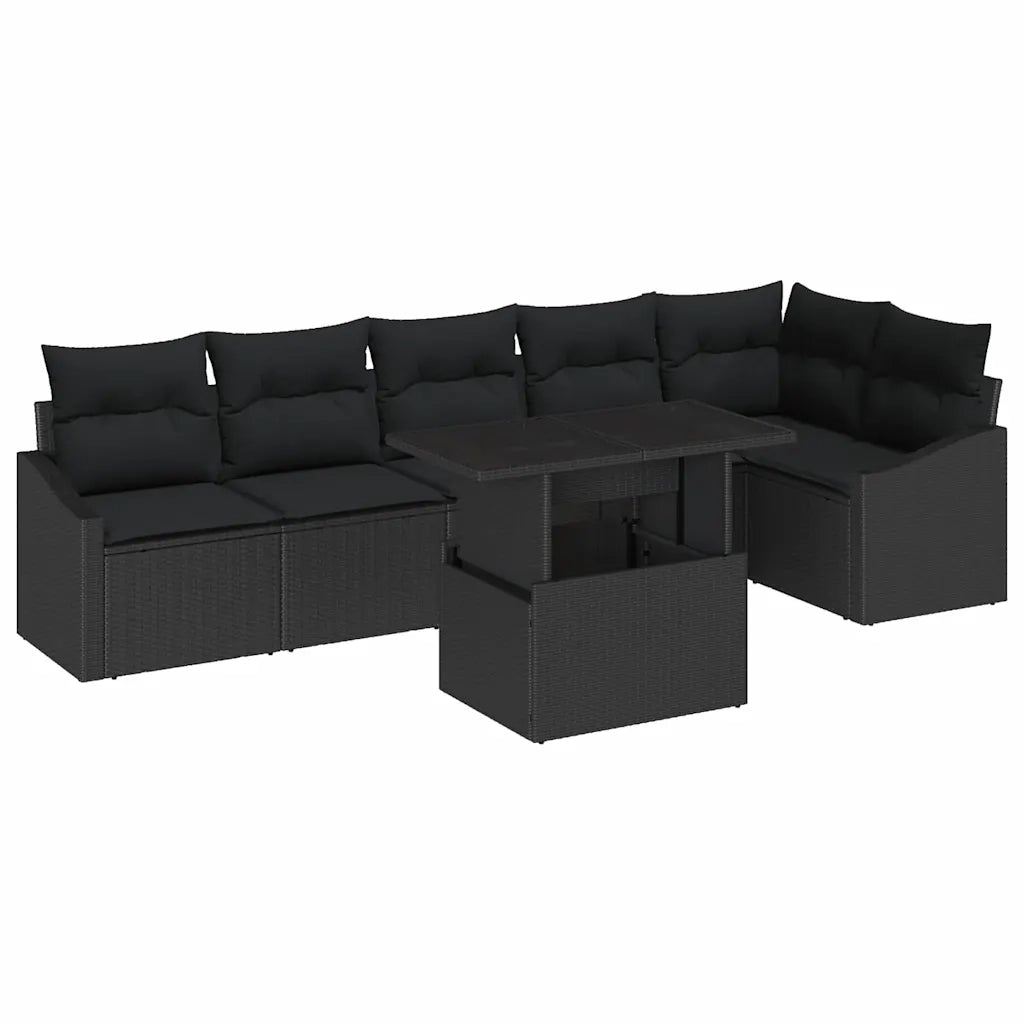 Set Divano da Giardino con cuscino con archiviazione 7 pcs Nero 3357756