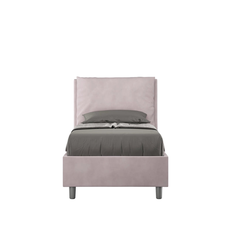 Letto imbottito Singolo 80x210 cm Antea - Con rete,Glicine,Microfibra
