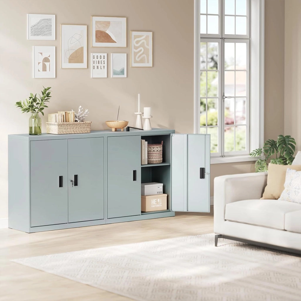 Armadio per Archiviazione con Serratura e Ripiano Regolabile in Altezza, Armadio Multiuso per Ufficio in Metallo, Grigio, L90xH92xP40 cm, ASK12gr