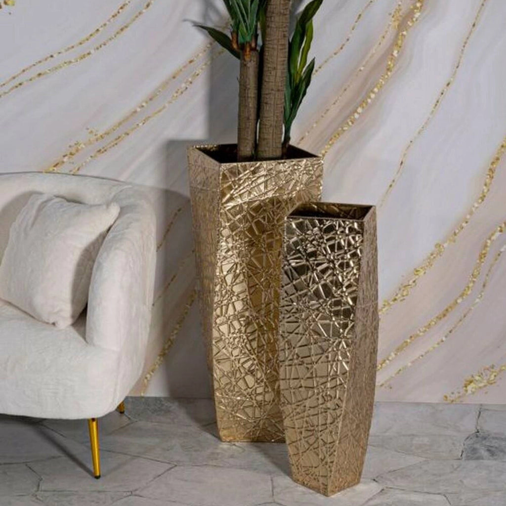 Set di 2 vasi Ritaldi, Complemento d'arredo, Anfora, Accessorio d'arredo, 34x34 h90 cm, Oro