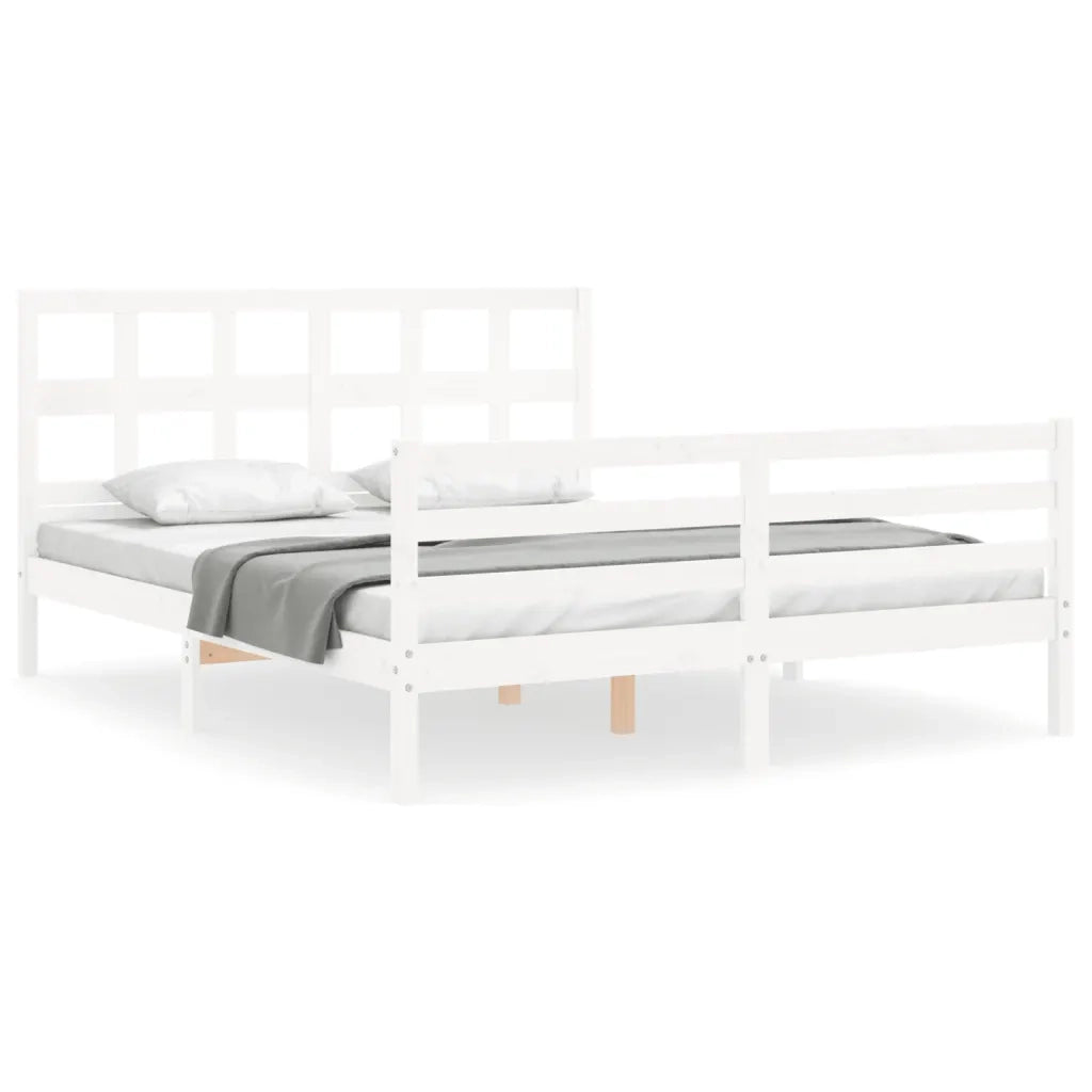 Giroletto con Testiera-Struttura Letto con testiera Bianco 160x200 cm Legno Massello 855025
