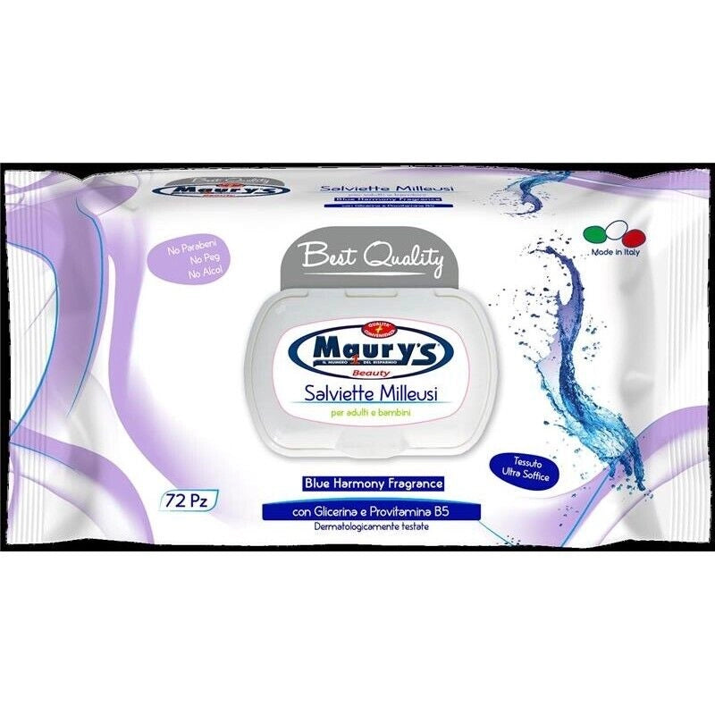 MAURY'S SALVIETTE DETERGENTI UMIDIFICATE MILLEUSI BLU HARMONY 72PZ PER ADULTI E BAMBINI