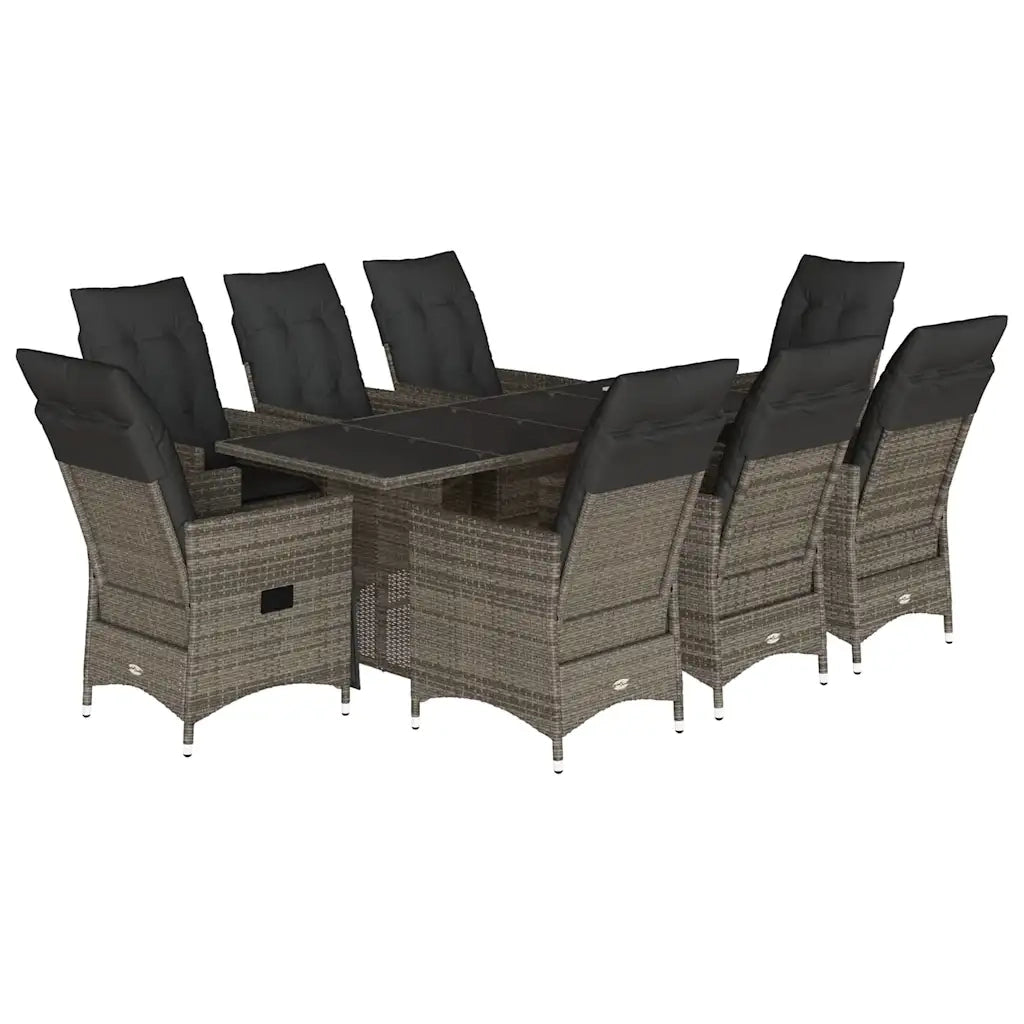 Set da Pranzo da Giardino 9 pz con Cuscini in Polyrattan Grigio 3276746
