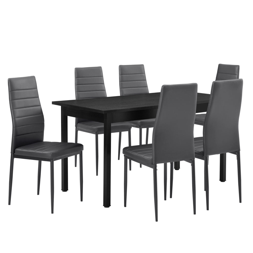 Set Sala da Pranzo Bjerkvik Tavolo 140x60 cm e 6 Sedie Imbottite Rivestimento in Similpelle - Nero / Grigio [en.casa]