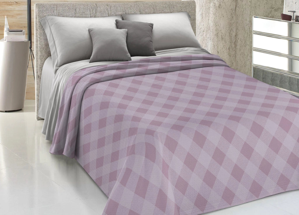 Copriletto Piquet Primavera Estate 100% Cotone Disegno Lovely Check - Matrimoniale - Rosa