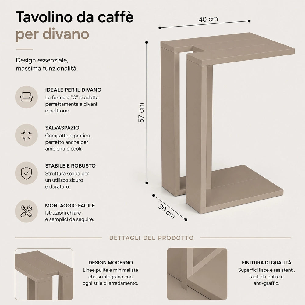 Tavolino da Caffe Porta PC Laterale Divano in Legno MDF Tortora 57x40x30cm