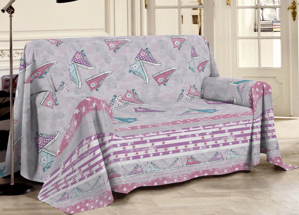 Telo Arredo Linea Pensieri Delicati In Cotone Disegno 80's Style Rosa - Matrimoniale - Rosa