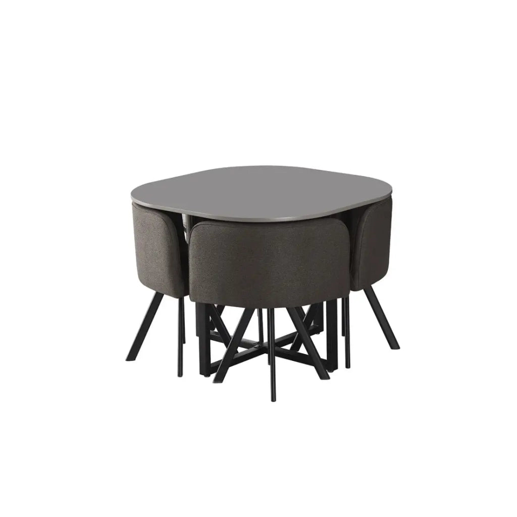 Set tavolo e 4 sedie ORBENA – Colore grigio opaco – Tavolo 100x100 cm – Design moderno e compatto