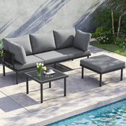 Set Divano da Giardino con Tavolino e Poggiapiedi ¨C Xylo ¨C Polyrattan, Grigio/Nero