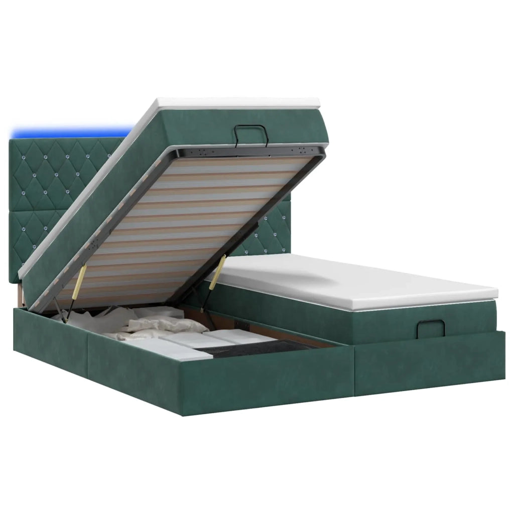 Letto Ottomano con Materasso e LED Verde Scuro 180 x 200 cm 3458481