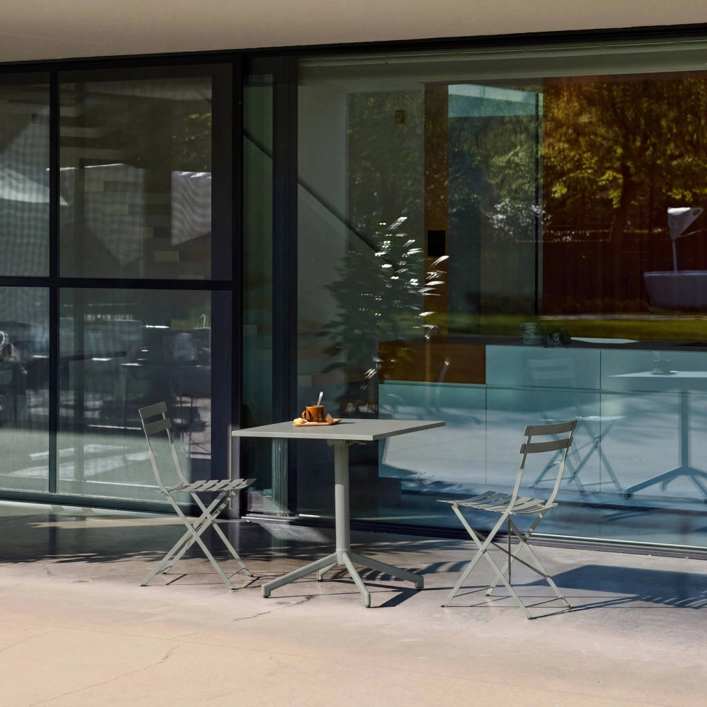 Tavolo da giardino quadrato pieghevole in acciaio, 2 posti, verde kaki