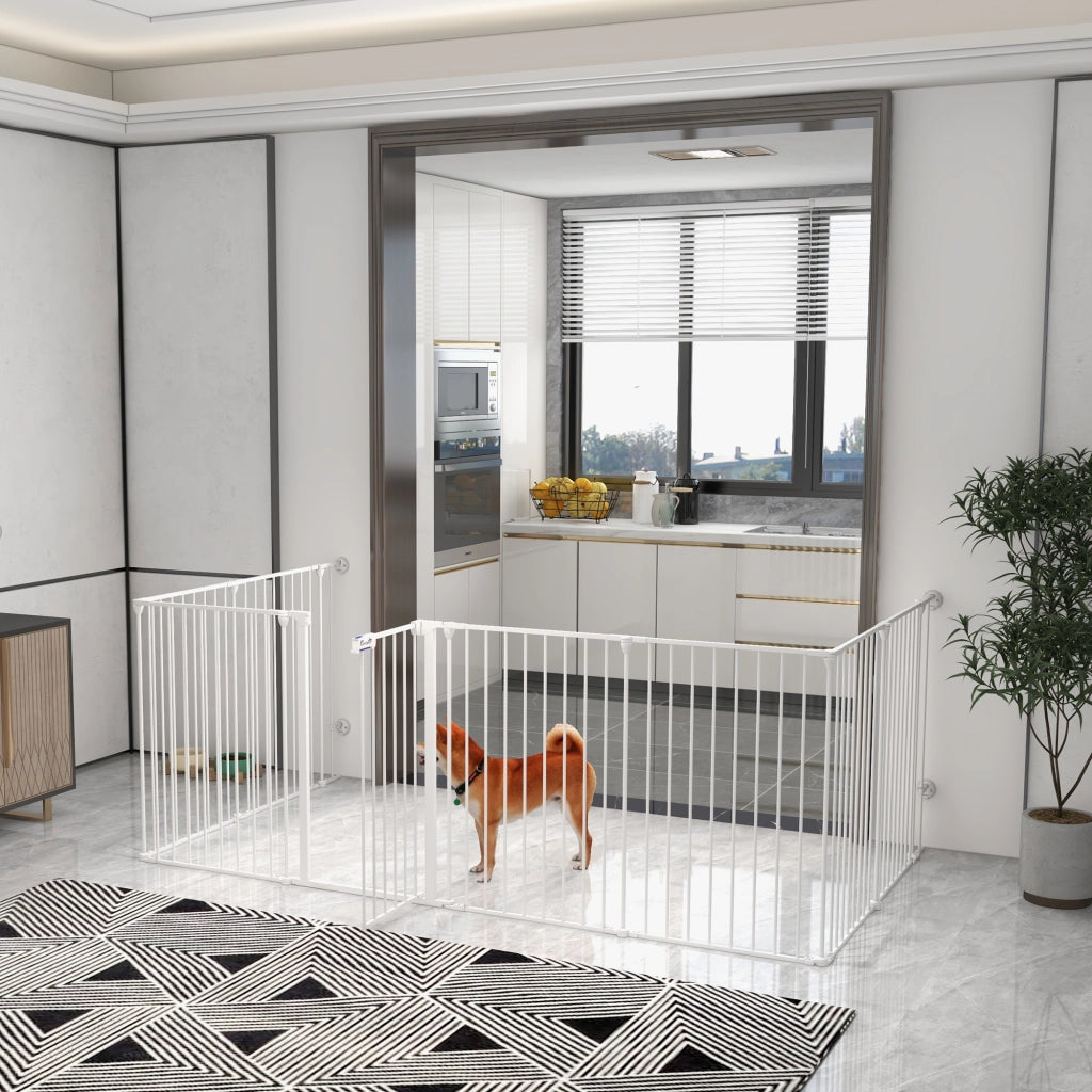 Recinto per cani 8 pannelli con porta ¨C zephmum ¨C bianco metallo 90 cm