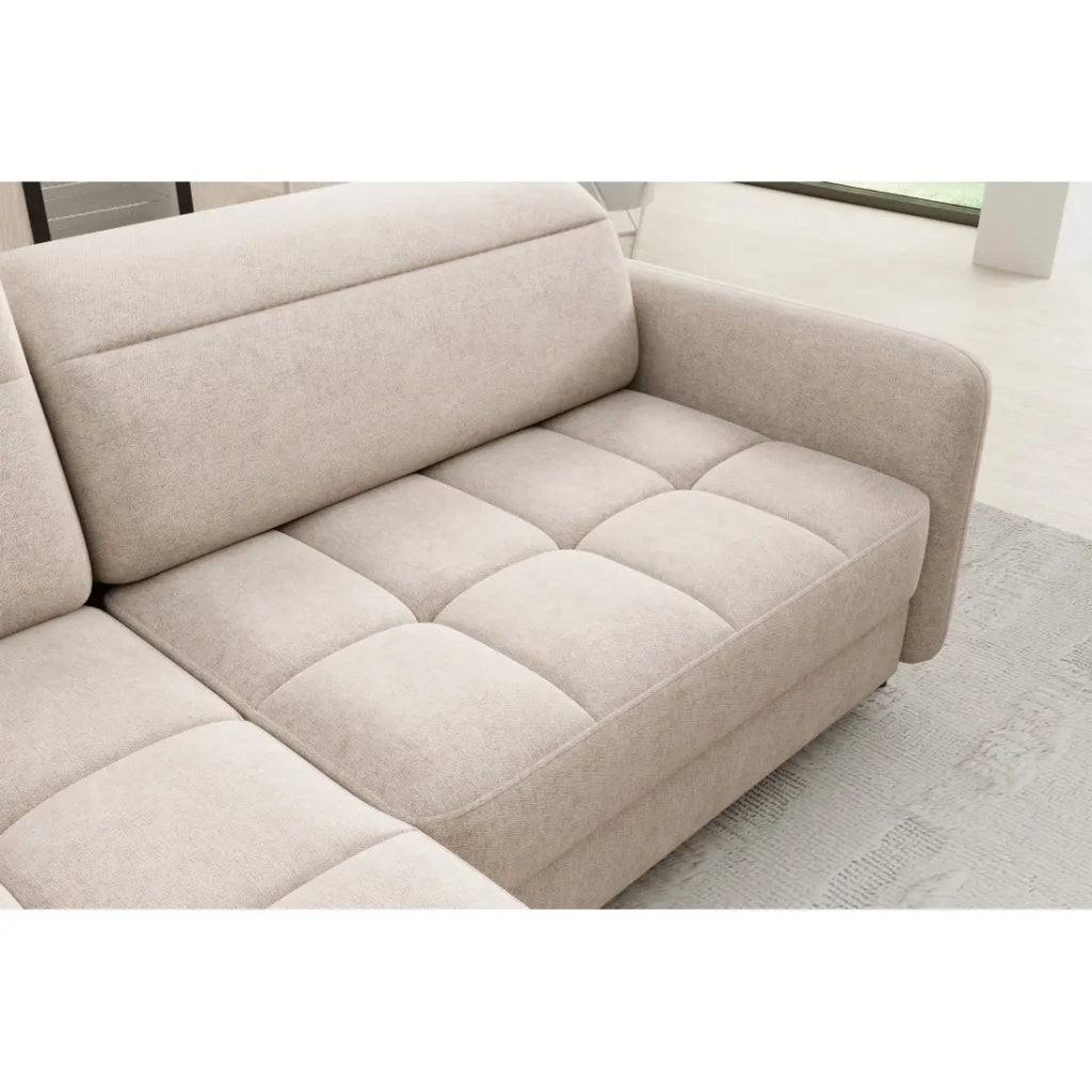 Divano ad angolo sinistro convertibile BARNEA 208 cm crema con contenitore