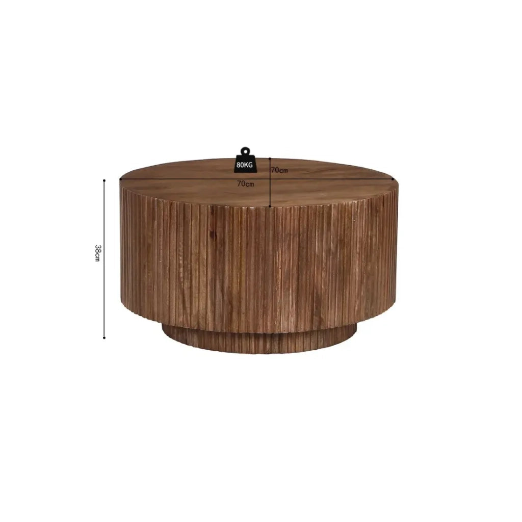 Tavolino TALVORA – Legno massello di mango – Tavolino rotondo Ø70 cm – Design naturale e autentico