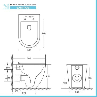 Sanitari filomuro scarico a vortice e copriwc soft-close Tao