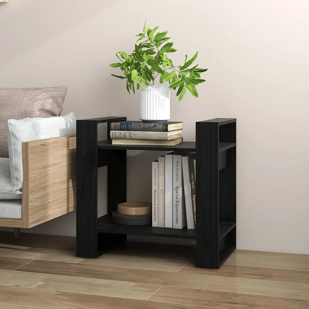 Libreria Divisorio-Scaffale per Libri-Mobile di Stoccaggio Nero 60x35x57 cm in Legno Massello di Pino