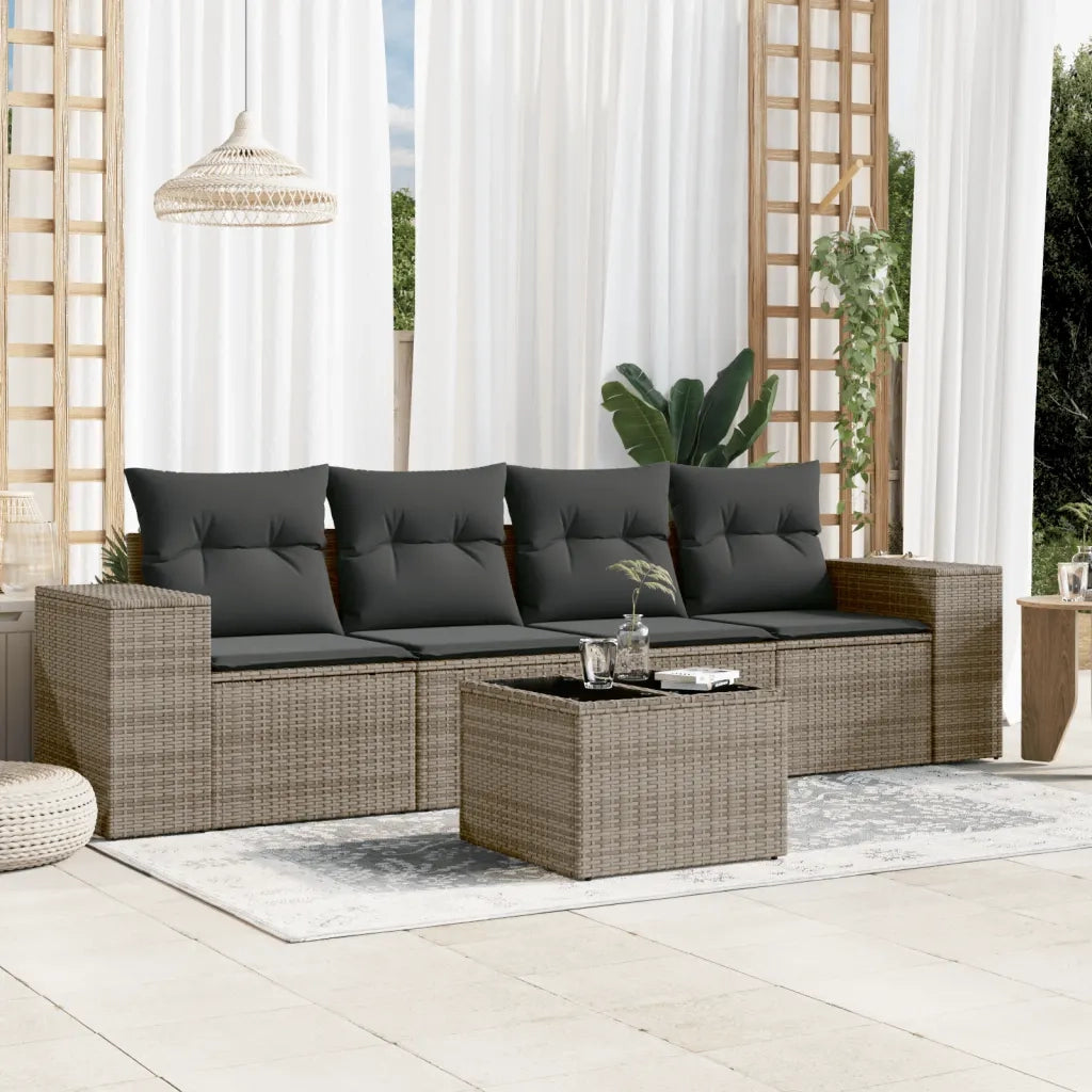 Set Divano da Giardino 5 pz | Set Salotto da Giardino con Cuscini Grigio in Polyrattan
