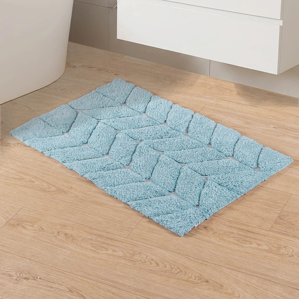 Tappeto Bagno Antiscivolo In Cotone Effetto Rilievo Assorbente, Morbido, Lavabile in Lavatrice 50x80 / 60x120 cm Azzurro - 60x120 cm