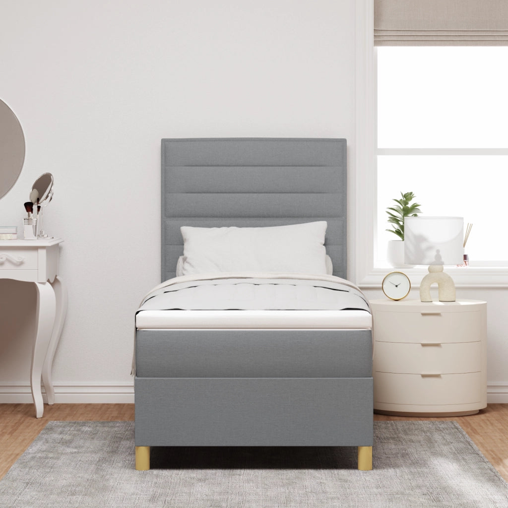 Letto Box Spring con Materasso & Luce LED Grigio Chiaro 80x200 cm in Tessuto