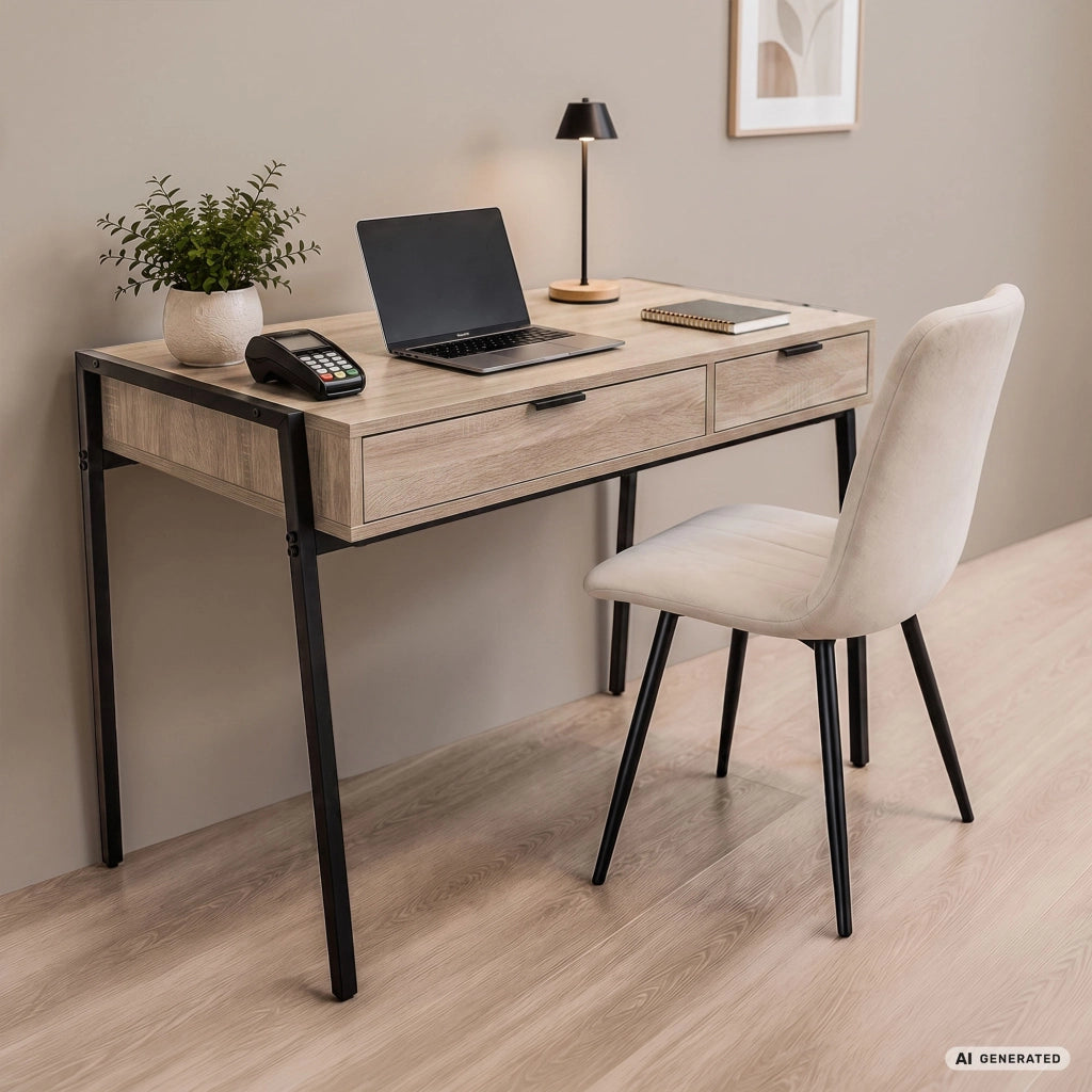 Scrivania industriale per computer Rovere Sonoma ZENTIA 100 cm 2 cassetti gambe nere