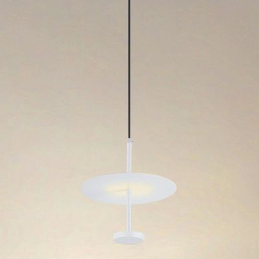Trade Shop - Lampadario A Sospensione Luce 4000k Led 12w Disco Paralume Piatto Bianco Rotondo 33092 -