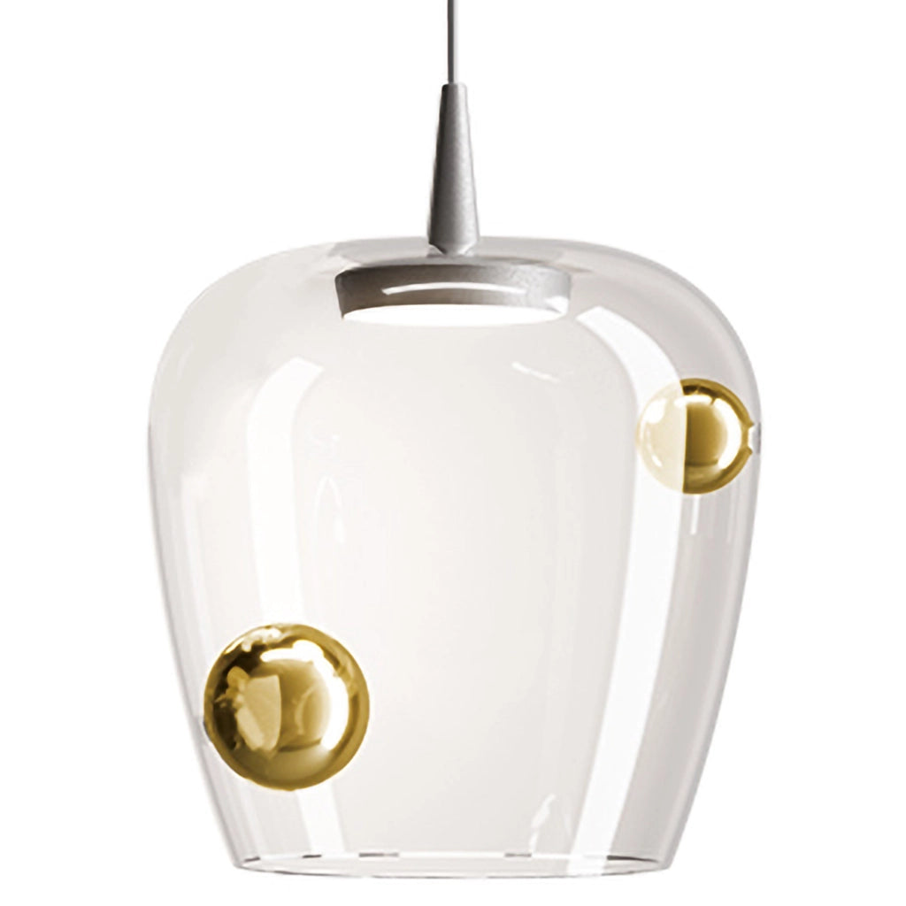 Zafferano Lampada a sospensione Bilia LED 27 cm in Alluminio e Oro Antico, design in vetro borosilicato soffiato a bocca, dimmerabile a taglio fase
