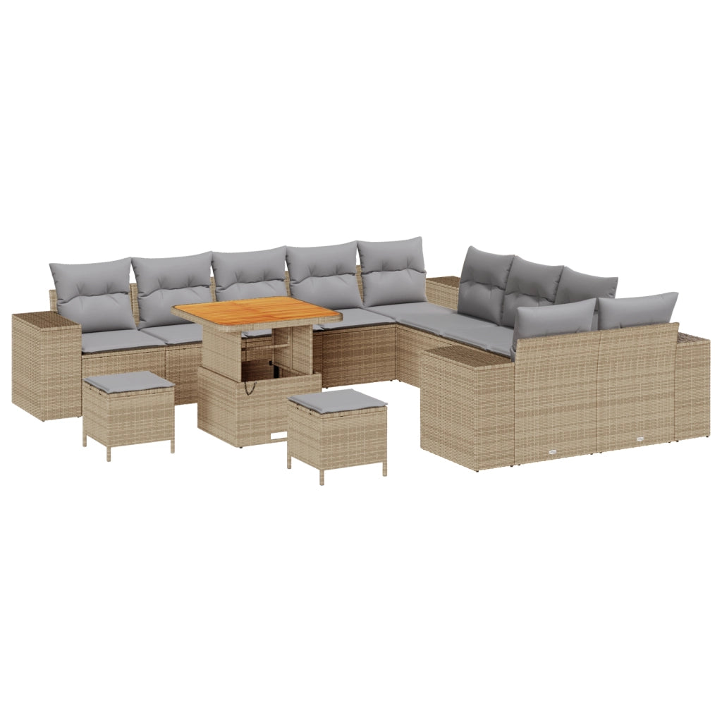 Set di divani da giardino  da 13 pezzi con cuscini Beige Rattan Poliestere