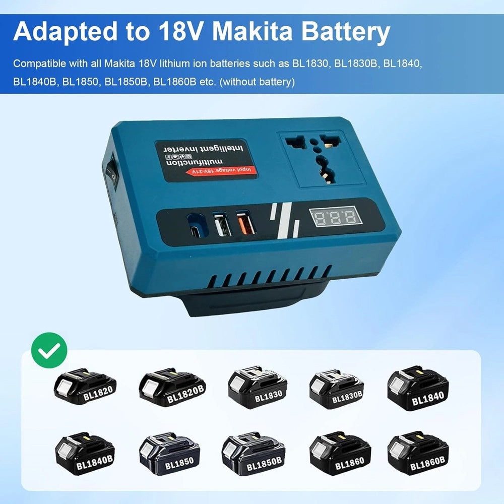 Trade Shop - Convertitore Di Batteria Per Makita 18v 150w Tensione 220v Dc 5v 2 Usb 1 Usb-c Adattatore -