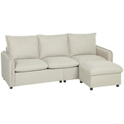 Divano Angolare 3 Posti con Pouf Contenitore ¨C Zephmum ¨C Tessuto Lino, Cr¨¨ma, 212 cm
