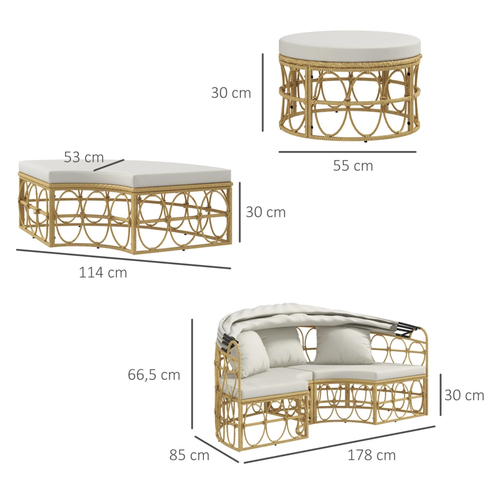 Sonneninsel 4 pezzi con tetto estraibile; effetto rattan; crema bianco