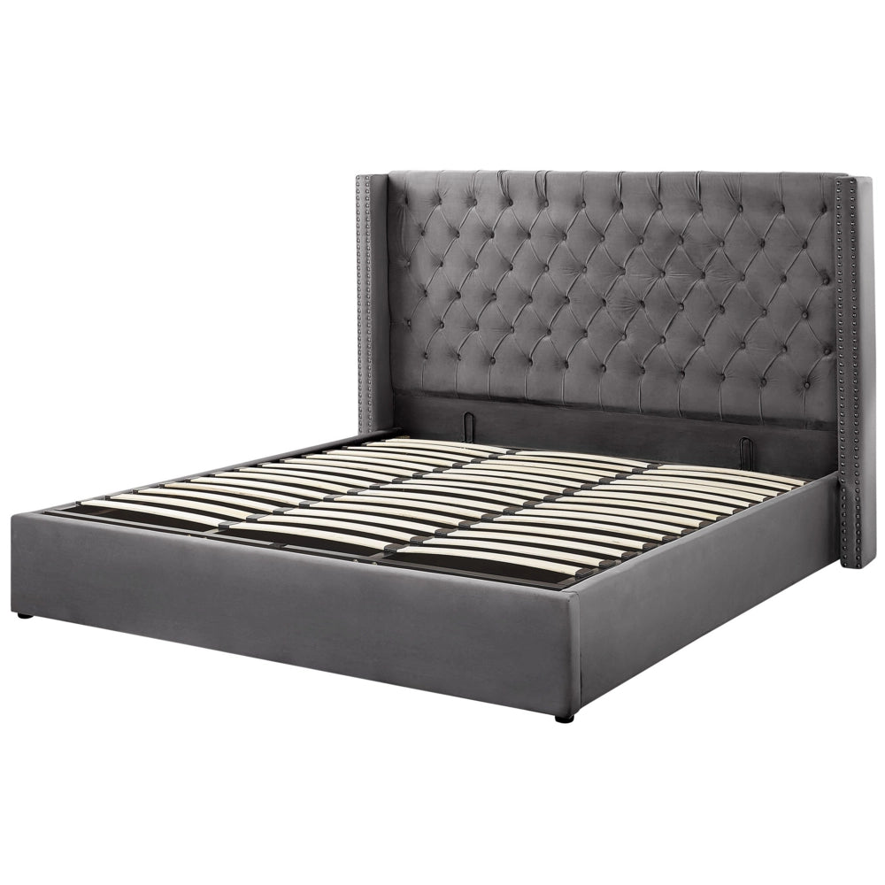 Letto con testiera imbottita in velluto grigio imbottita da 180 x 200 cm