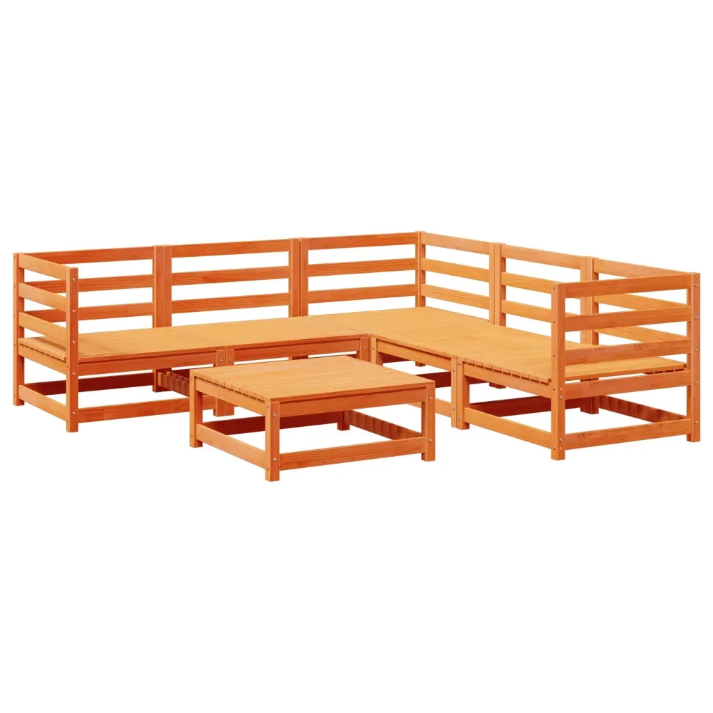 Set Divani da Giardino 6 pz Marrone Cera Legno Massello Pino 3299442