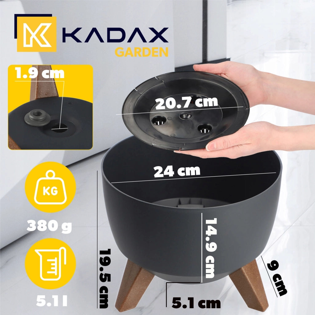 Vaso da fiori KADAX 24 cm con coperchio e piedini interni, colore antracite