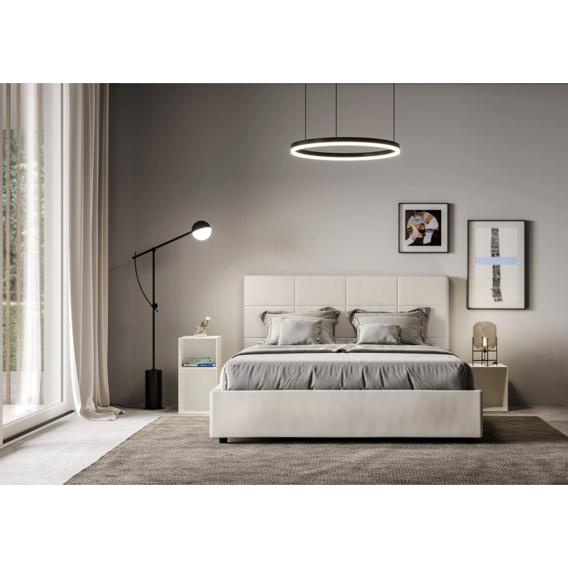 Letto imbottito Matrimoniale 160x200 cm Mika - Bianco,Similpelle,Con rete