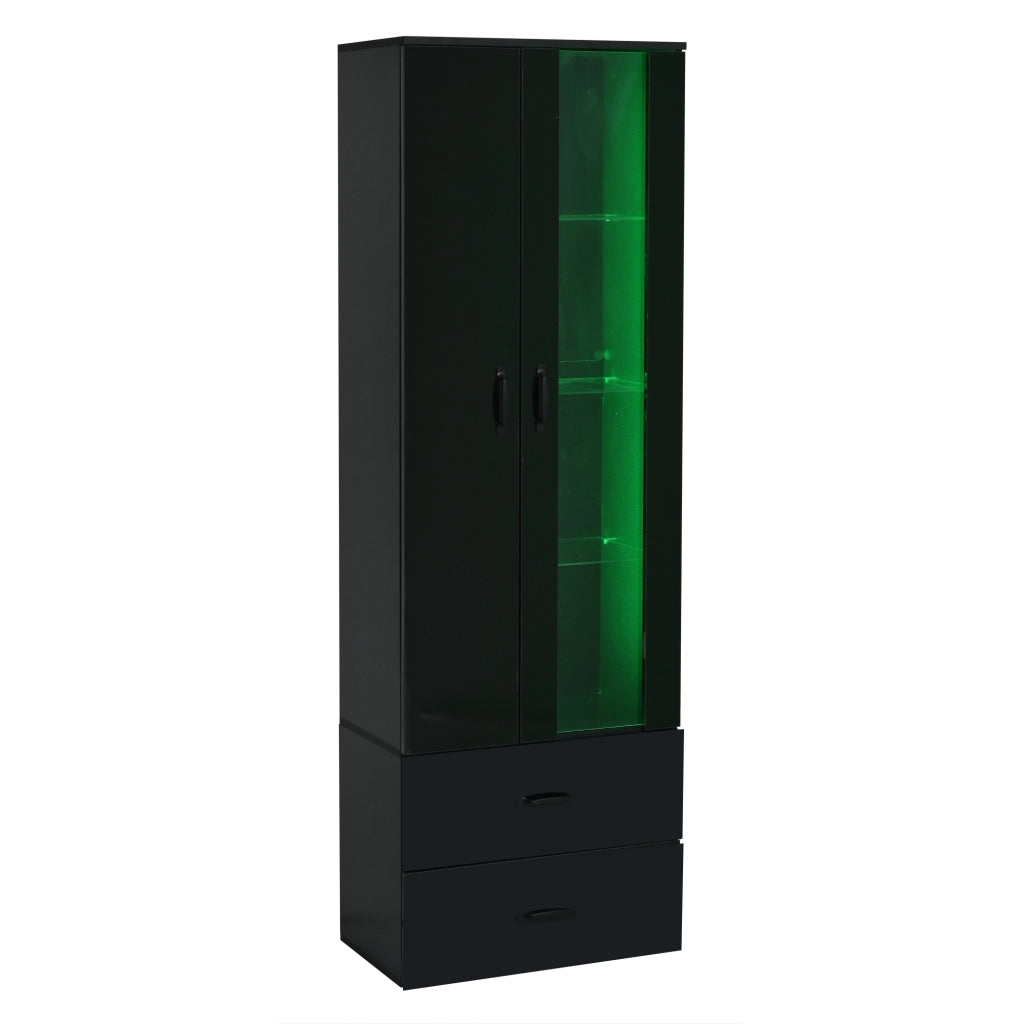 Vetrina a colonna con LED USB; 2 ante e 2 cassetti; 59;5x35x182 cm nera