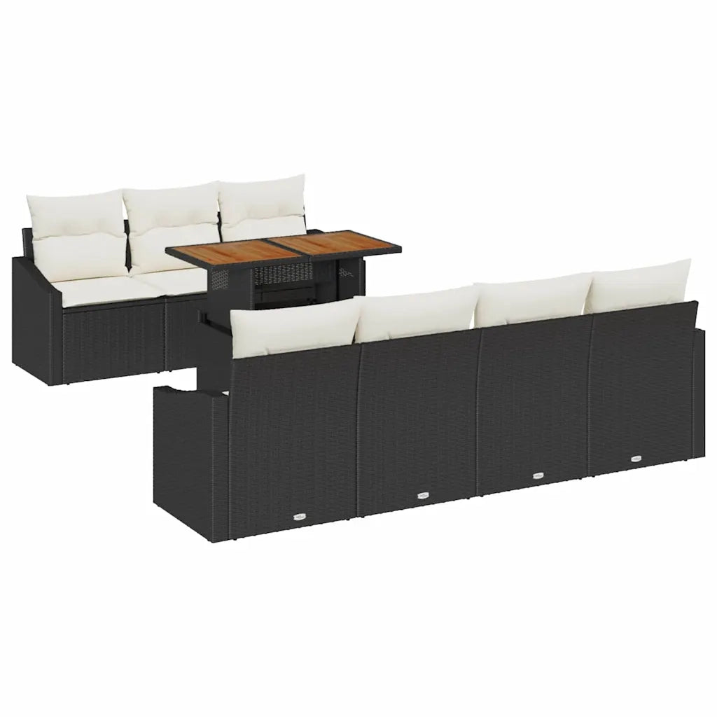Set da Pranzo per Giardino con cuscino 8 pcs Nero e Crema 3349795