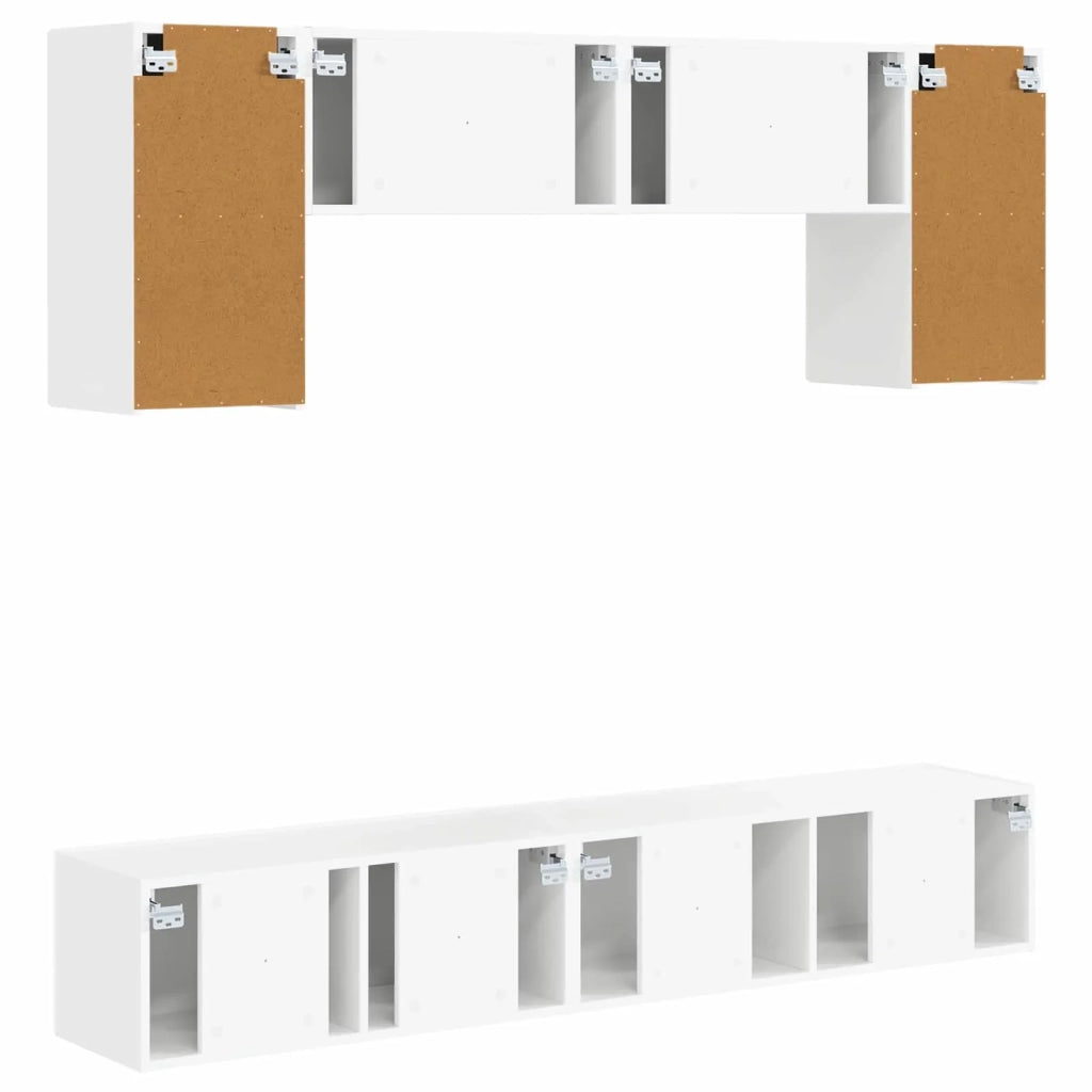 Set mobile TV Montaggio a parete 4 pcs Bianco Legno multistrato 3409078