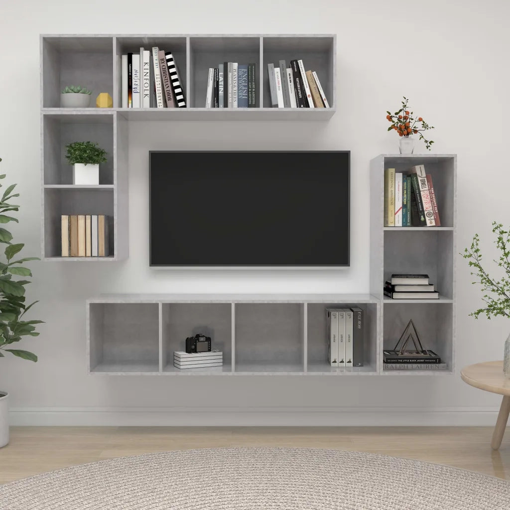Set di Mobili Porta TV 4 pz Grigio Cemento in Legno Multistrato cod mxl 20806