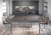 Doppio tavolo riunione con gambe a cavalletto in metallo e piano in melaminico cm. 280/320/360 x164x73h