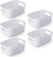 Scatole di stoccaggio in plastica - 5 scatole di stoccaggio per cucina, casa o ufficio, contenitori per ripiani, cassetti, lavanderia, armadi, scatole in plastica, contenitori e cassette (25,5 x 17 x 11 cm)
