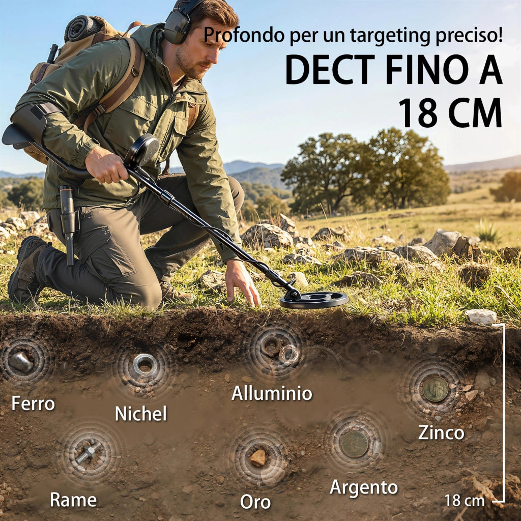 Metal Detector 3 Modalità Rilevamento Bobina Impermeabile IP68 Display LCD Nero