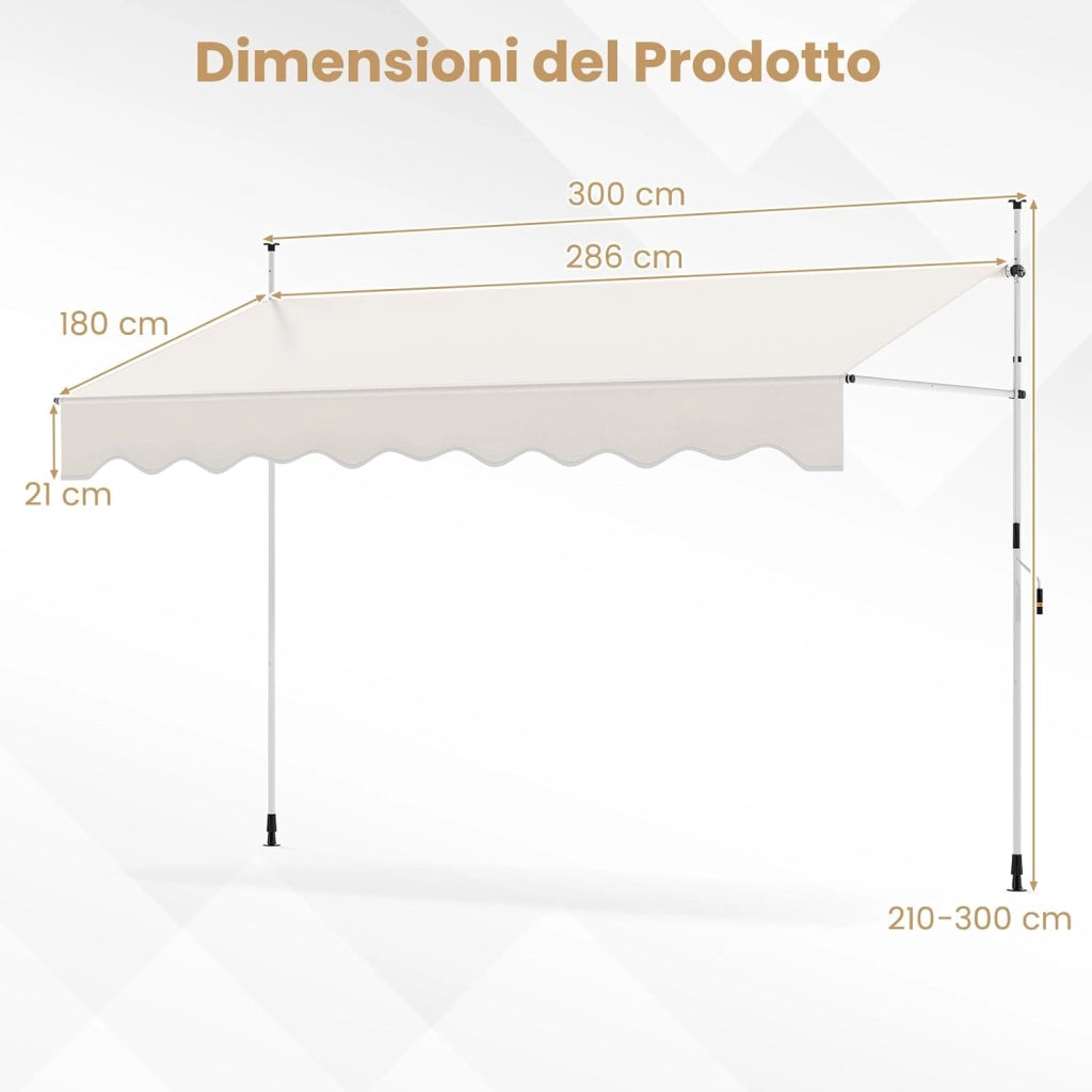 Tenda da Sole a Morsetto, Regolabile in Altezza e Inclinazione con Manovella, Telo Impermeabile e Resistente ai Raggi Solari e Telaio Antiruggine, Tenda Retrattile Senza Foratura (3M,Bianco)