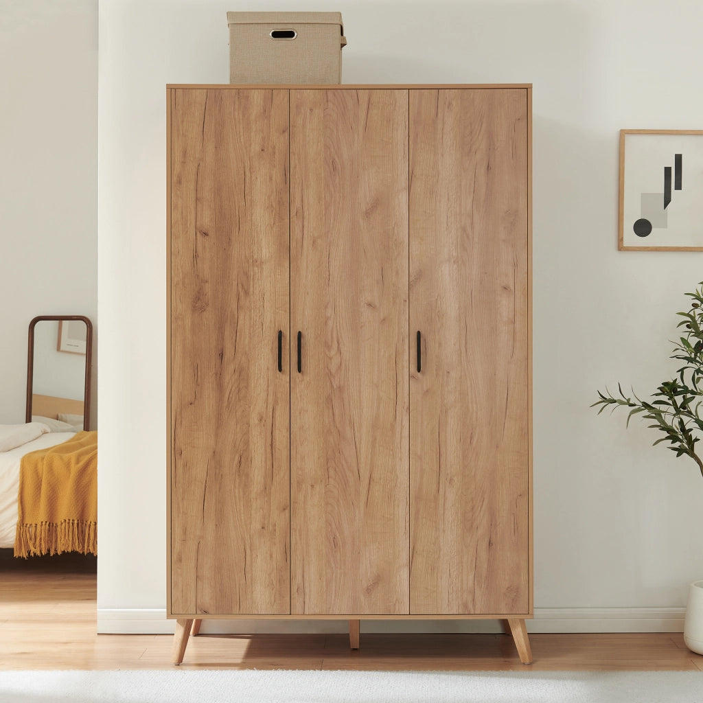 Armadio Guardaroba Norg con 3 Ante e 4 Scomparti 191x120x52 cm - Effetto Rovere [en.casa]