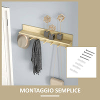Mensola da Parete con 7 Ganci per Ingresso e Soggiorno 80x12x20 cm in Legno di Abete