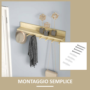 Mensola da Parete con 7 Ganci per Ingresso e Soggiorno 80x12x20 cm in Legno di Abete