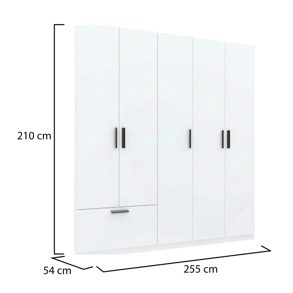 Armadio Camera da Letto Liba, Guardaroba Grande 3 Ripiani, 225x210h cm Bianco