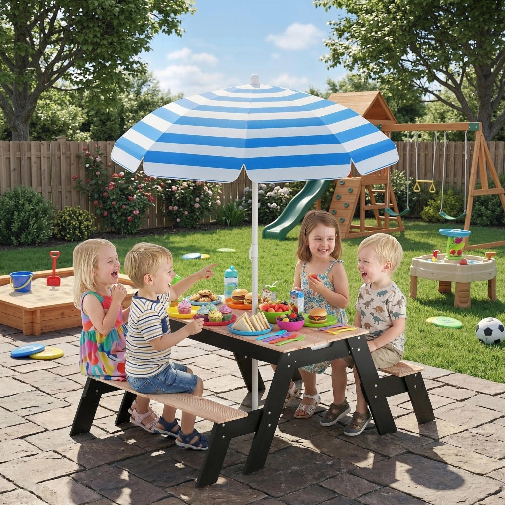 Set da Giardino per Bambini con Parasole e 2 Panche ¨C Zephmum ¨C Legno Naturale 3-6 Anni