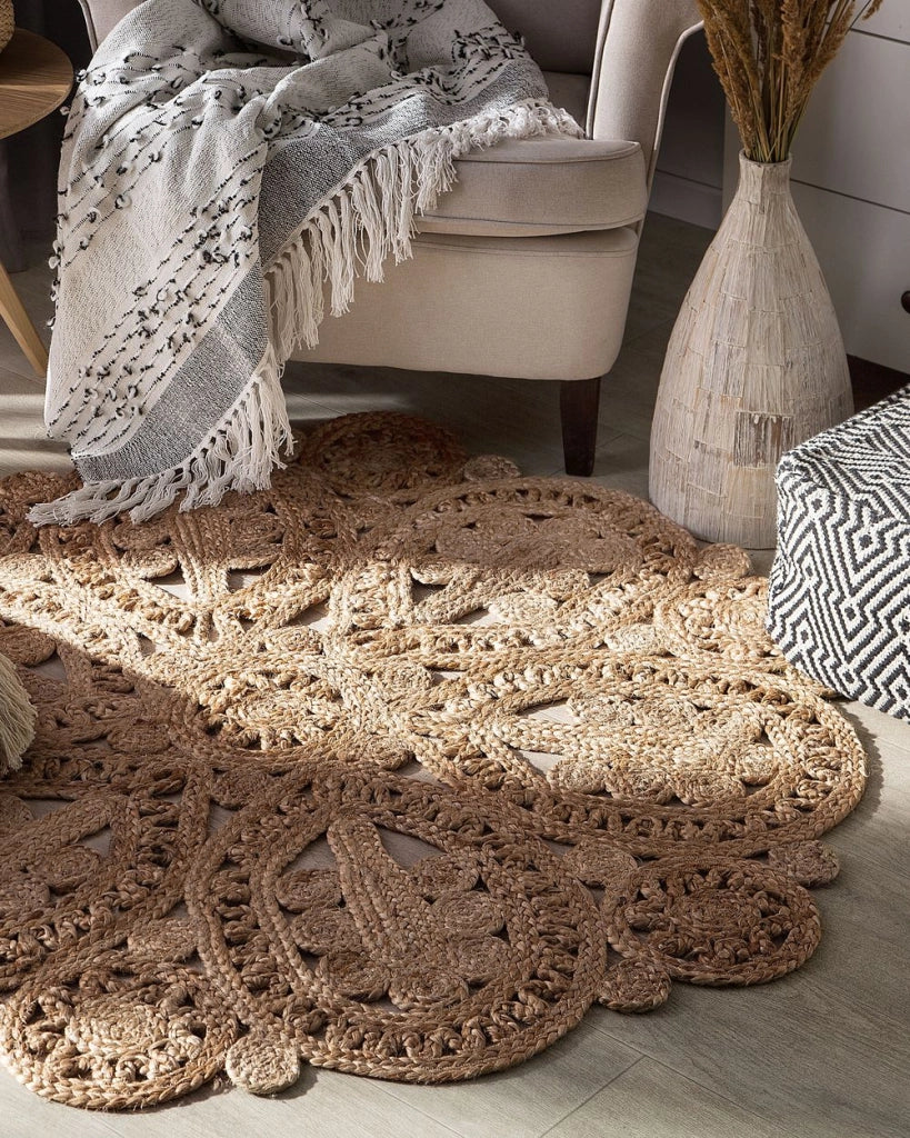 Tappeto tappetino Iuta Beige Rotondo Rustico Soggiorno ø 120 cm